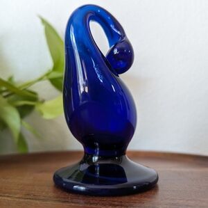 Vintage Hand Blown Art Glass Cobalt Blue Abstract Swan Artist Signed Oz Glass
